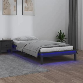 Estrutura de cama c/ luzes LED 90x200cm madeira maciça cinzento