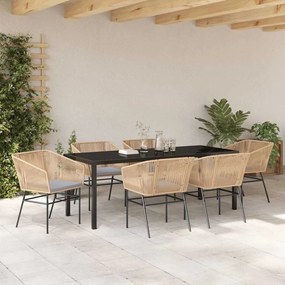 Conjunto de Jantar de Jardim 7 Peças com Almofadas Castanho em Rattan