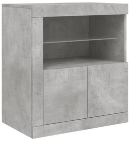 Aparador com luzes LED 181,5x37x67 cm cinzento cimento