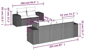 6 pcs conj. sofás jardim com almofadões vime PE cinzento-claro