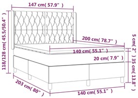 Cama box spring c/ colchão e LED 140x200 cm tecido azul