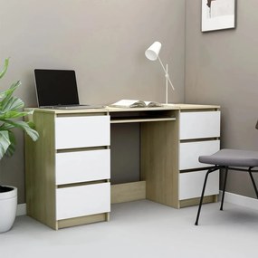 vidaXL Secretária 140x50x77 cm contraplacado branco e carvalho sonoma