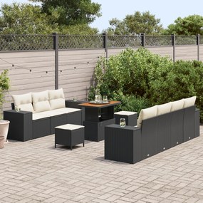 Conjunto de Sofás de Jardim vidaXL de 10 Peças com Almofadas Preto Rat