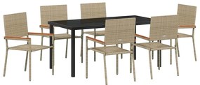 Conjunto de Jantar de Jardim de 7 Peças Bege em Rattan Sintético