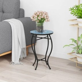 Mesa auxiliar de jardim em Mosaico 35 x 55 cm (diâmetro x altura) com tampo em cerâmica resistente para varanda e jardim Azul
