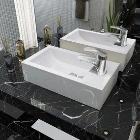 vidaXL Lavatório + abertura torneira cerâmica branco 46x25,5x12 cm