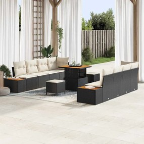 Conjunto de Sofá de Jardim VidaXL com Almofadas Pretas de Rattan em Acácia