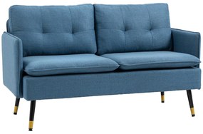 Sofá de 2 Lugares Moderno Estofado em Poliéster com 4 Almofadas Apoio para os Braços e Pés de Aço 139x68x80 cm Azul