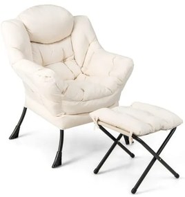 Poltrona de destaque moderna com apoio para os pés dobrável e bolso lateral - marrom