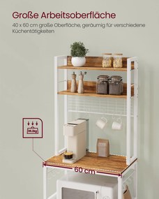 Armario de cozinha com tomadas e 14 ganchos 40 x 60 x 170 cm castanho nogueira -branco