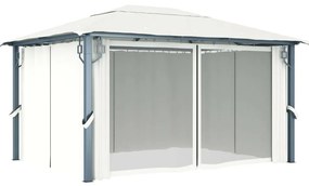 Gazebo com cortinas e cordões de luzes LED 4x3 m alumínio creme