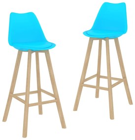vidaXL Bancos de bar 2 pcs PP e madeira de faia maciça azul