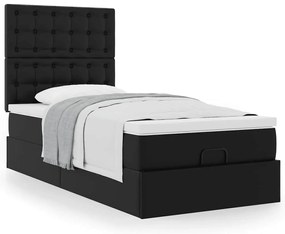 Cama otomana com colchão 90x200 cm couro artificial preto