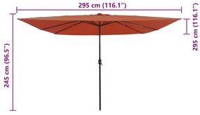Parasol de Jardim Quadrado vidaXL com Luzes LED 295x245 cm Terracota