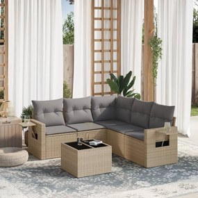 6 pcs conjunto de sofás p/ jardim com almofadões vime PE bege