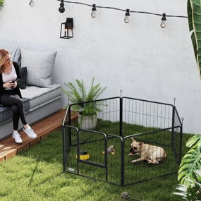 Parque para Cães de 6 Painéis de 60 cm de Altura Vedações para Cães de Aço Dobrável com Porta para Interior e Exterior Preto
