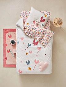 Conjunto capa de edredon + fronha de almofada para criança, tema Voo de borboletas rosa estampado
