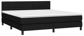 Cama box spring c/ colchão e LED 160x200 cm tecido preto