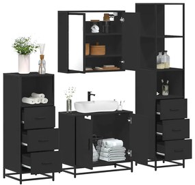 vidaXL 4 pcs conjunto móveis casa de banho derivados de madeira preto