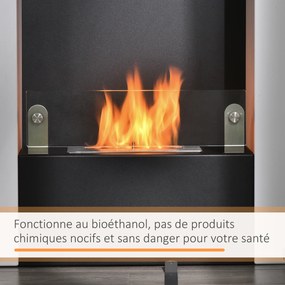 Lareira a bioetanol 60 x 20 x 79 cm com queimador de 0,9 L e tabuleiro de arrumação em vidro temperado, em aço preto e branco