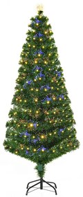 HOMCOM Árvore de Natal 180 cm Árvore de Natal Artificial com Luzes LED Fibra Óptica 230 Ramos de PVC e Suporte Metálico Ø82x180 cm Verde