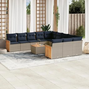 vidaXL 12 pcs conjunto sofás p/ jardim c/ almofadões vime PE cinzento