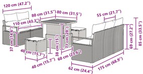 Conjunto de Sofá de Jardim vidaXL de 8 Peças com Almofadas Bege Vime P