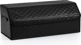 Organizador dobrável para porta-malas Carro 51L com tampa acolchoada em couro 30 x 69 x 27,5 cm e divisória ajustável Grande capacidade Preto