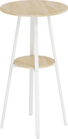 Mesa Alta de Cozinha Redonda com Prateleira de Armazenamento  para 2 Pessoas com Estrutura de Metal 55x55x95 cm Madeira e Branco