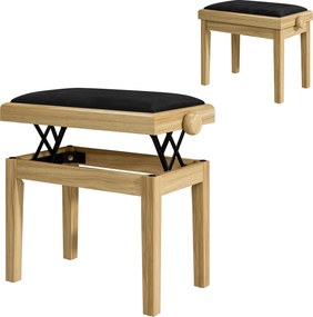 Banco de piano 61,5 L x 33 P x 45-56 A cm ajustável em altura de 45 a 56 cm, banco de teclado, assento almofadado em veludo, madeira natural