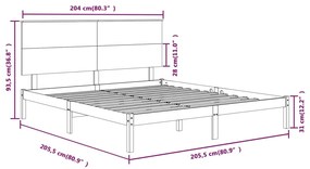 Estrutura de cama 200x200 cm pinho maciço preto