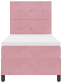 Cama Box com Colchão e LED Rosa 90x190 cm Veludo