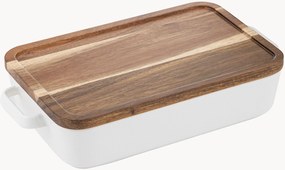 Travessa em porcelana com tampa de madeira Alto