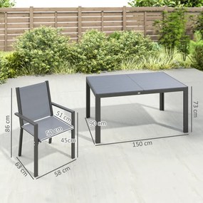 Conjunto de Mesa e Cadeiras de Jardim com Cadeiras Empilháveis e Estrutura de Aço para Terraço e Pátio Cinzento Claro