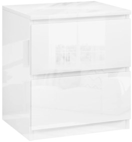 HOMCOM Mesa de Cabeceira Moderna Mesa de Cabeceira com 2 Gavetas Mesa de Cabeceira para Dormitório 40x34x45 cm Branco Brilhante