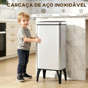 Caixote de Lixo 35,5x26x83,5 cm Automático 50 L em Aço Inoxidável com Sensor Infravermelhos e Aro de Retenção Prata