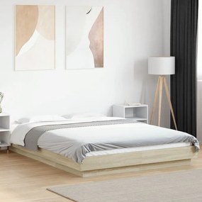vidaXL Estrutura cama c/ luzes LED derivados madeira carvalho sonoma
