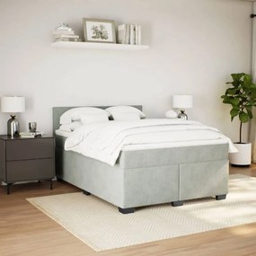 Cama com molas/colchão 160x200 cm veludo cinzento-claro