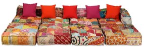 Pufe modular de 4 lugares tecido em retalhos