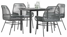 vidaXL Conjunto jantar jardim 5 peças almofadas vidro vime cinzento PE