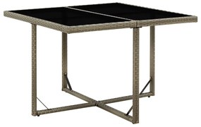 Mesa de jardim 109x107x74 cm vime PE e vidro cinzento