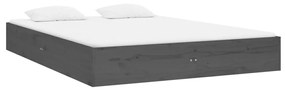 Estrutura de cama casal 135x190 cm madeira maciça cinzento