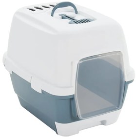 vidaXL Tabuleiro de areia p/ gatos c/ tampa 58x45x48 cm PP branco/azul