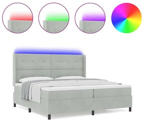 Cama Box com Colchão e Luz LED Cinza Claro 200x200 cm Veludo