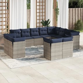 vidaXL 12 pcs conjunto sofás p/ jardim c/ almofadões vime PE cinzento