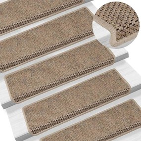 Tapetes escada adesivos aspeto sisal 30pcs 65x21x4cm cor areia