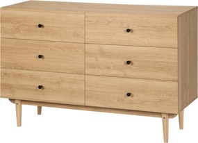 Cómoda com 6 gavetas, móvel de arrumação com pés em madeira maciça, 120 x 40 x 80 cm, cor de madeira
