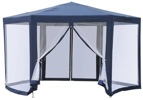 Carpa Gazebo tipo Tolde Hexagonal com Mosquiteira para Jardim e Terraço φ3.9m Material de Poliéster Repelente à Água