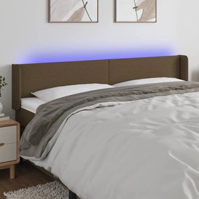 Cabeceira de cama c/ luzes LED tecido 203x16x78/88 cm castanho