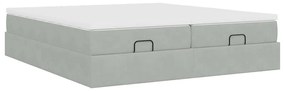Estrutura cama otomana colchões 160x200cm veludo cinzento claro